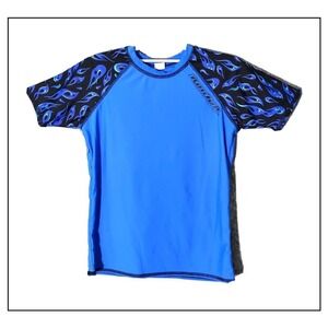 Ron Jon Kids Rash Guard M 8 Surf Shop Swim Shirt Top UPF 50 Short Sleeve Blue‎